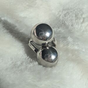 Modernist Double Sphere Sterling Silver Ring Size 6.5 Minimalist Orb Statement
